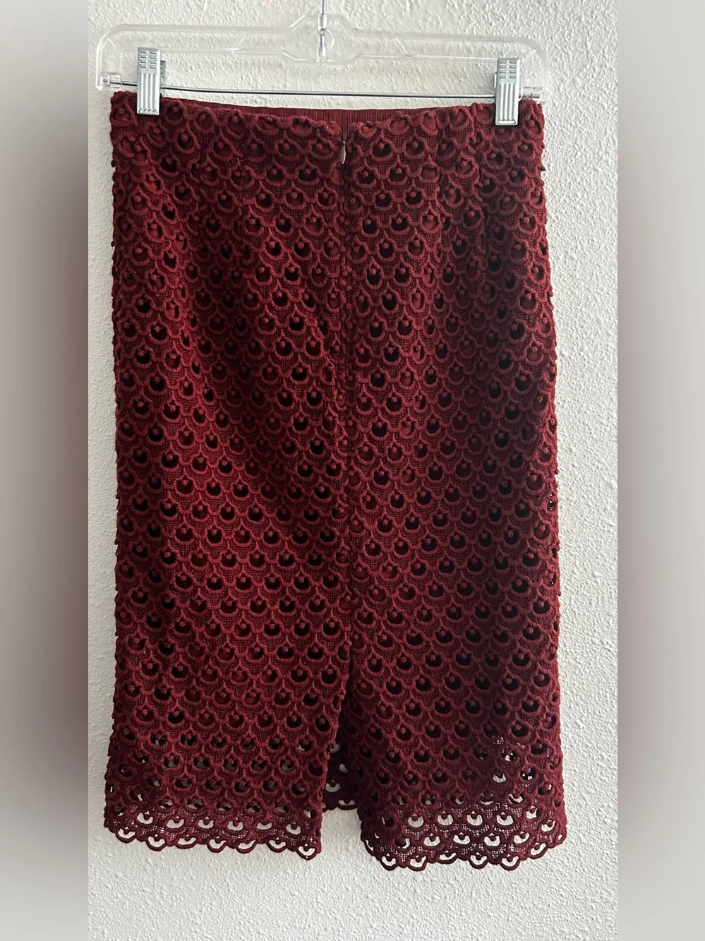 Ann Taylor Crochet Pencil Skirt in Deep Burgundy